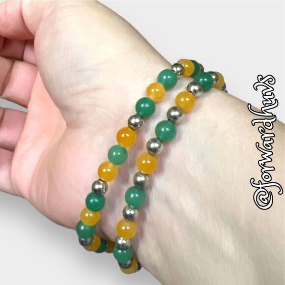 Bundle Sale 3 for $15 | Two Green and Gold Stretch Bracelets - Picture 3 of 7